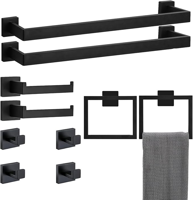 10 Pieces 23.6-Inch Bathroom Hardware Accessories Set,Black TStainless Steel Bathroom Hardware Set,Bath Towel Bar Kit