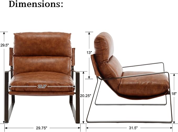 DUOMAY Mid-Century Accent Chair Armchair, Comfy PU Leather Leisure Chair Lazy Chair with Brozen Metal Leg for Living Room Bedroom Office Apartment, Brown