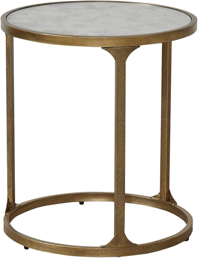 Signature Design by Ashley Korajane Transitional Metal End Table with Tempered Glass Top, Metallic