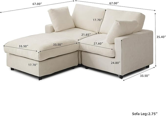 WJShome Sectional Couches for Living Room, 67 Inch Loveseat Sofa with Ottoman, Modern Chenille Fabric & Double Layer Cushions, Modular Couch for Apartment/Bedroom,Beige