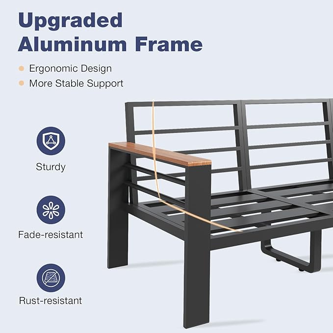 Aoxun Aluminum Patio Furniture Set with Umbrella 7 Seats, Oversized Outdoor Sectional with Washable Thick Cushions, Coffee Table and Waterproof Cover, Patio Conversation Sets for Porch, Balcony, Deck