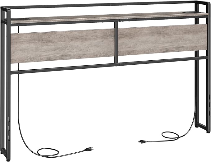 HOOBRO King Size Headboard, Headboard with 2 Outlets and 4 USB Ports, Adjustable Height, Storage Rack, Sturdy and Stable, Easy Assembly, Greige and Black