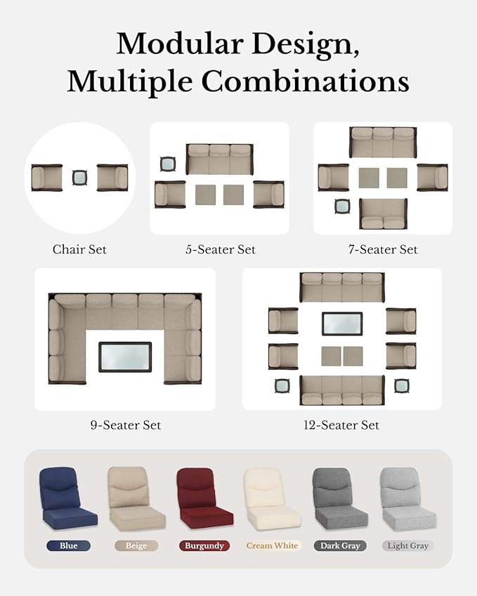 HILLGA Luxury Patio Furniture Set with 6-inch Thick Cushion, Outdoor Couch and High Back Swivel Rocker Patio Chairs, 7PCS Wicker Conversation Set for Deck Yard and Poolside, Burgundy (V2)