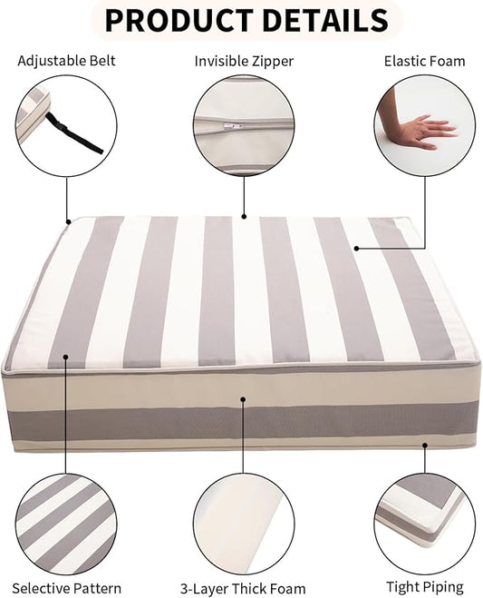 Outdoor Seat Cushions Set for Patio Furniture Deep Seating Patio Cushion Set Weather-Resistant Thick Cushions 25.6" W x 25.6" D x 5”T,Grey Stripes