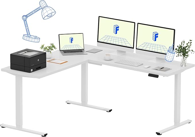 FLEXISPOT L Shaped Standing Desk, 71 x 63 Inch Electric Height Adjustable Corner Desk, Sit Stand Computer Workstation, Preset Controller, Home Office, White Frame with White Top