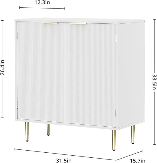 Buffet Sideboard Cabinet with 2 Doors, Modern Kitchen Cabinet with Golden Handles & Legs, Adjustable Shelf, Accent Coffee Bar Storage Sideboard for Kitchen, Living Room, White