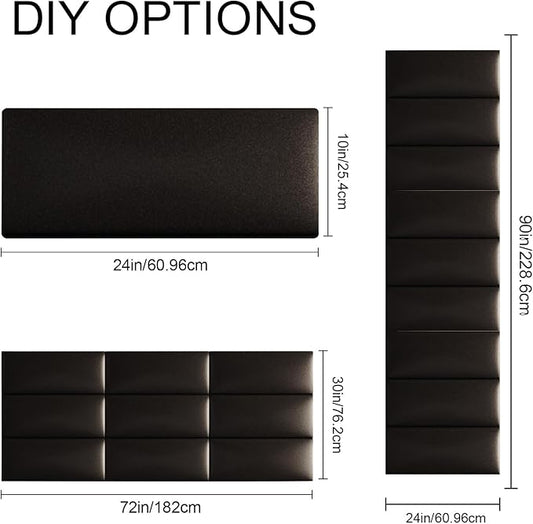 Upholstered Wall Mounted Headboard, 3D Soundproof Wall Panels Peel and Stick Headboard for King Size, Headboard for Adjustable Bed, Tufted Headboard, Black(12 Panels, 10" x 24")