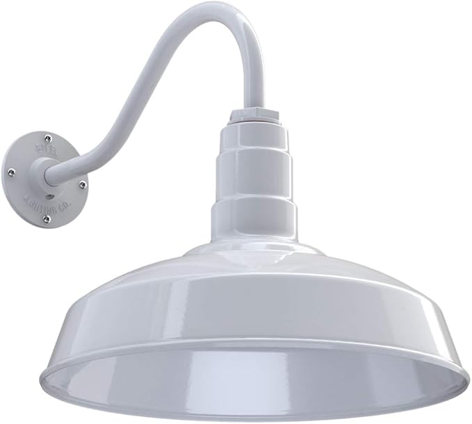 Steel Lighting Co. Gardena Barn Light | Outdoor Wall Mounted | 16" Dome | 16" Gooseneck | Farmhouse Light Made in America | White Exterior/White Interior