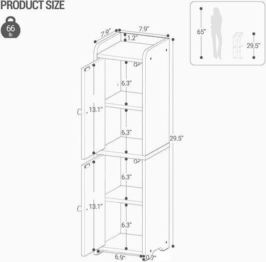 Bathroom Storage Cabinet, Corner Floor Cabinet with 2 Doors and Adjustable Shelf, Narrow Toilet Paper Cabinets, Bathroom Organizer for Small Spaces, 7.9" D x 7.9" W x 29.5" H Rustic Brown