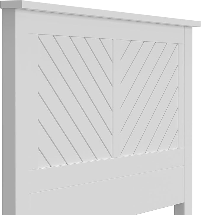 Serene Poplar Wood Full Size Headboard in White, Modern Farmhouse Panel with Chevron Scoring, Casual Coastal Style, Easy Assembly, Quality Materials