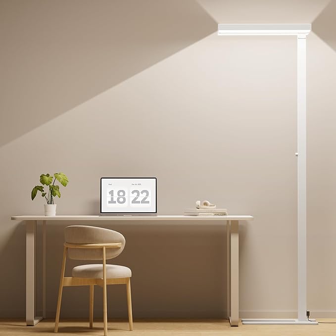 Honeywell 6000LM LED Floor Lamp, 02E Sunturalux Eye-Caring Reading Standing Light, 60W Modern Natural Daylight 4000K Dimmable 77" Tall Floor Lamps for Living Room Kids Study Home Office White
