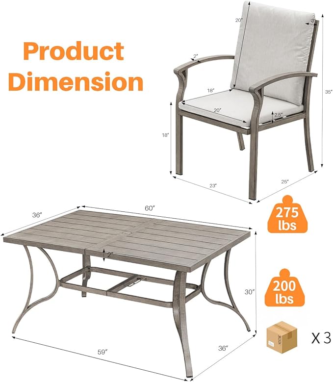 7-Piece Outdoor Patio Dining Set, Aluminum Patio Dining Set with 2.2" Umbrella Hole, Outdoor Table and Chairs with Cushions, Patio Furniture Sets for Lawn, Garden, Backyard, Limed Oak