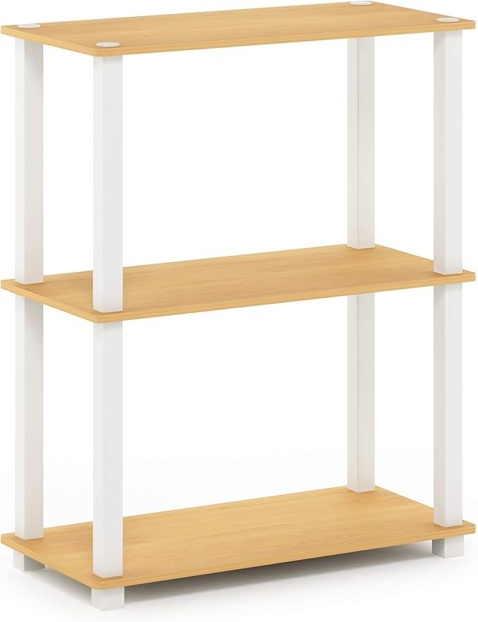 Furinno TURN-S-TUBE Storage Shelves, 3-Tier Book Shelf, Corner Shelf, Toolless Open Shelves, for Organization and Storage, Living Room, Garage, Home Office, Beech