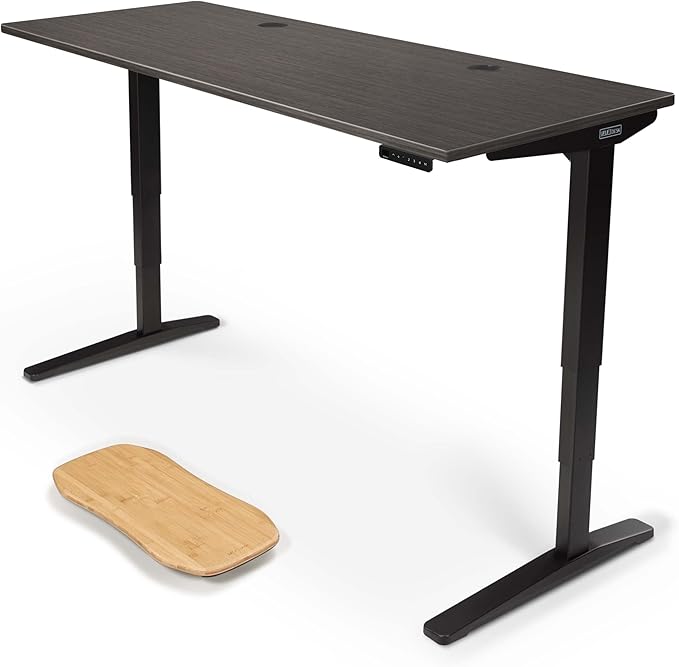 UPLIFTDESK V2 2-Leg Ash Gray Laminate Wood Standing Desk – Adjustable Height, Advanced 1-Touch Memory Keypad, Under Desk Cable Management, Wire Grommets & Rocker Board (Black -Frame, 72 x 30 inch)