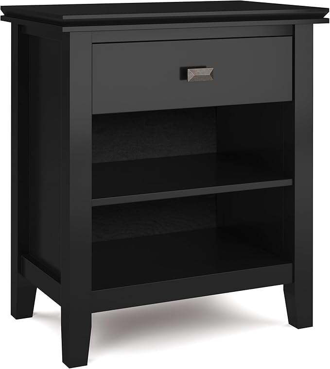 SIMPLIHOME Artisan Solid Wood 24 inch Wide Contemporary Bedside Nightstand Table in Black for The Living Room and Bedroom
