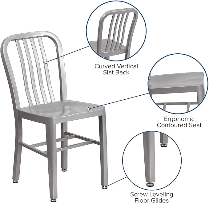 Flash Furniture Commercial Grade Silver Metal Indoor-Outdoor Chair