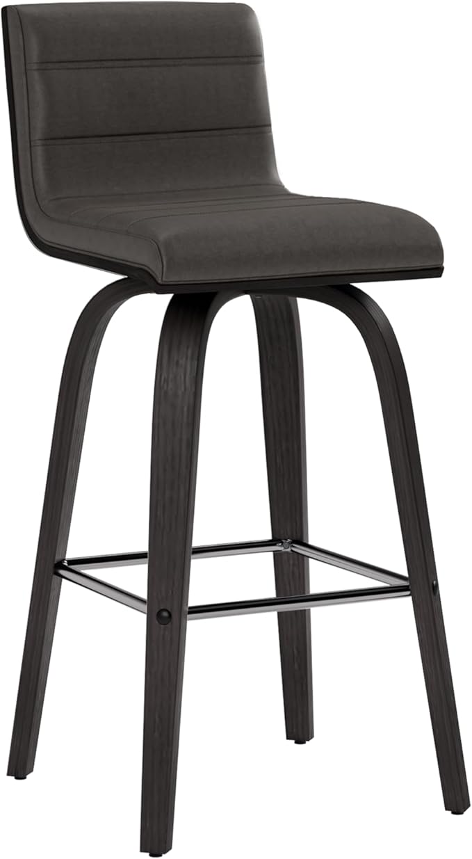Armen Living Vienna 26" Swivel Counter Stool in Black Wood Finish with Gray Faux Leather - Set of 4