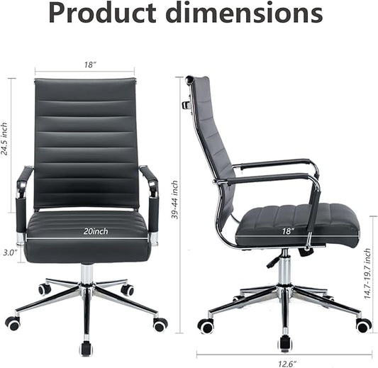 Office Desk Chair Leather, Conference Room Chairs with Wheels, Executive Modern High Back Ergonomic Swivel Rolling Ribbed Computer Chair