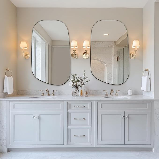 ANDY STAR 24"x40" Asymmetrical Wall Mirror,Brushed Nickel Irregular Bathroom Mirror with Stainless Steel Metal Frame, Wall-Mounted Mirror for Bathroom, Entryway (Horizontal/Vertical)