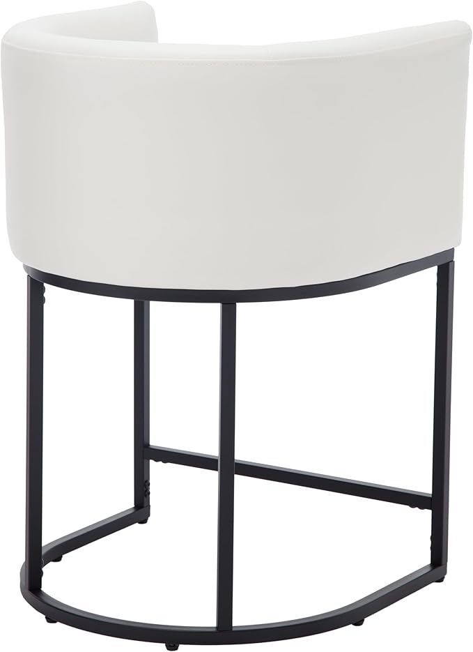 PU Leather Bar Stools Set of 3, Modern Upholstered Counter Height Bar stools 24" Leather Barstools Barrel Kitchen Counter Island Stools with Black Metal Base, White