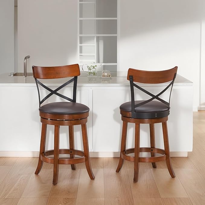 ERGOMASTER Swivel Counter Height Barstool 24 Inch Seat Height Bar Chair Cappuccino X Open Back ( 24 Inches, Set of 2)