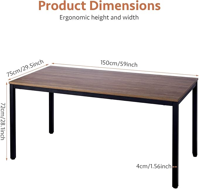 POPRUN Writing Computer Office Desk 59 Inch(60"x 30") Home Office Wooden Writing Study Desk Table, Large Solid Wood Desk, Modern Simple Sturdy Laptop Study Table, Walnut - Solid Tabletop Made of MDF