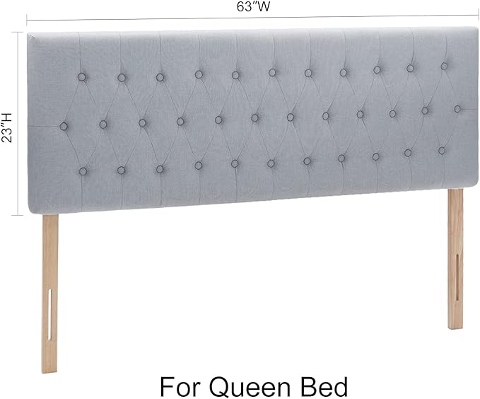 Kingfun Tufted Upholstered Queen Size Bed Headboard in Modern Button Design, Adjustable Solid Wood Head Board, Premium Linen Fabric Padded Headboards in Bedroom (Smoky Grey)