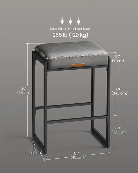 VASAGLE EKHO Collection - Bar Stools Set of 4, Counter Height Bar Stools, Synthetic Leather with Stitching, Mid-Century Modern Counter Stools, 26-Inch Tall, Kichen Home Bar Dining Room, Dove Gray