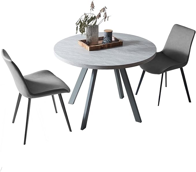 34.6'' Round Dining Table and Chairs for 2, Space Saving Modern Casual Coffee Table Set for Apartment Kitchen Dining Room (Grey Table+ 2 Grey Chairs)
