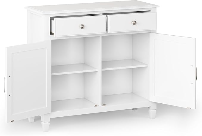 SIMPLIHOME Connaught 40-inch Wide Solid Wood Storage Cabinet in White for Entryway, Living Room, Organizer for Hats, Gloves, Shoes, Keys, Slim Design, Traditional Style