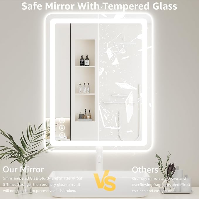 30" x 36" Led Bathroom Mirror with Lights, Anti-Fog & Tri-Color Lighting - Wall Mounted Shaving Mirror with Touch Sensor, Waterproof & Smart LED Vanity Mirror,Tempered Glass, Dimmable Smart Mirror