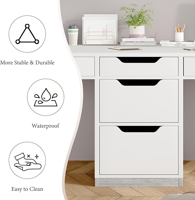 Two Person Desk with 5 Drawers, Double Desk with Storage for 2 People, 78 Inch Extra Long Computer Desk Workstation with File Drawer for Home Office, White