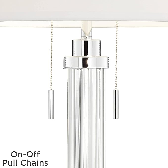 Possini Euro Design Cadence Modern Table Lamp 30" Tall with Round Black Marble Riser Linear Glass Rod White Linen Drum Shade for Bedroom Living Room Nightstand Bedside Night Stand Office Kids Room