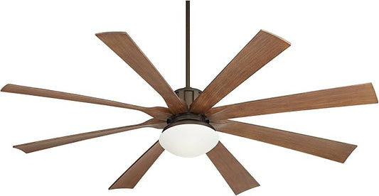 Possini Euro Design 70" Defender Modern Industrial Outdoor Ceiling Fan with LED Light Remote Control Oil Rubbed Bronze Koa Opal Glass Damp Rated for Patio Exterior House Home Porch Gazebo Garage