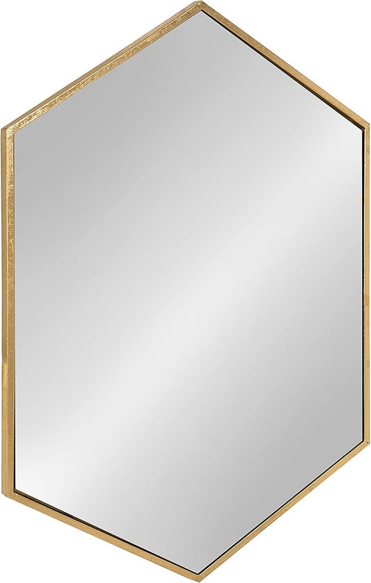 Kate and Laurel McNeer Hexagon Metal Frame Wall Mirror with Gold Finish for Bathrooms, Entryways, Bedrooms, and More, 31 x 22-inches