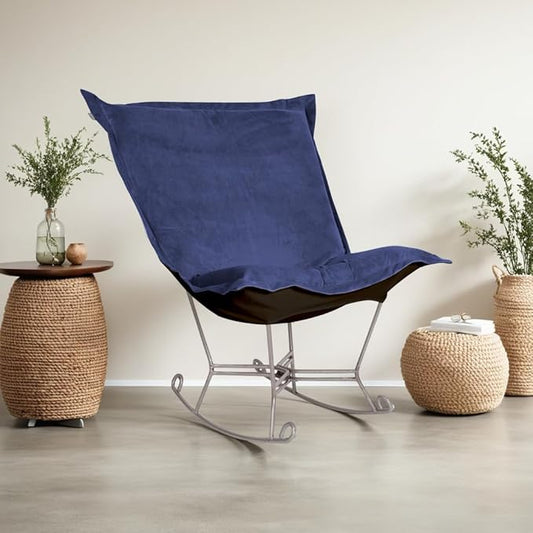 Howard Elliott Scroll Puff Rocker Seating Chair With Cover, Multipurpose Alternate Seating Butterfly Chair with Titanium Frame, Patio Furniture for Camping, Home, Indoor & Outdoor, Bella Royal