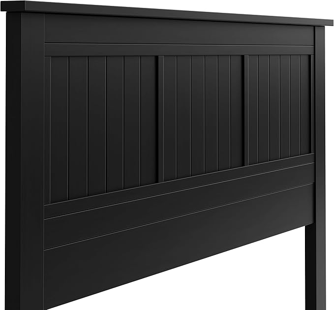 Serene Solid Wood Window-Pane Panel Headboard – Easy Assembly, Casual Coastal Style – Queen Size in Black