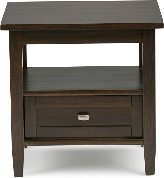 SIMPLIHOME Warm Shaker SOLID WOOD 20 inch Wide Rectangle Transitional End Side Table in Tobacco Brown for the Living Room and Bedroom