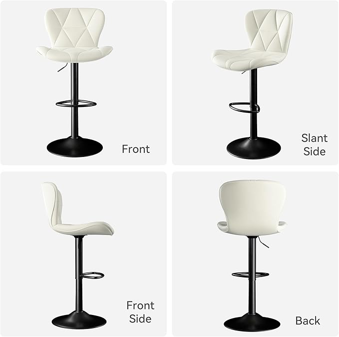 Bar Stools Set of 2,Adjustable Swivel Barstools,Counter Height Barstools with Backs Faux Leather Kitchen Island Bar Chair, White