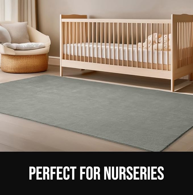 GORILLA GRIP Slip Resistant Soft Washable Stain Resistant Area Rug, 6x9, Plush Thick Carpet for Nursery, Bedroom, Living Room, Non-Shedding Floor Rugs, Kid and Pet Friendly, Baby Home Decor, Gray