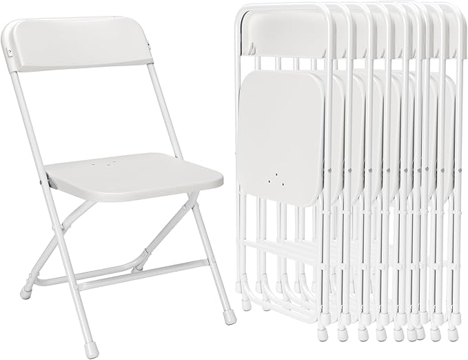 White Folding Chairs 10 Pack,Folding Chairs for Outdoor,Heavy Duty 350lb Capacity Portable Event Plastic Chairs with Steel Frame,Wedding Party Office Dining
