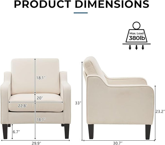 VINGLI Modern Accent Chairs Set of 2, Beige Living Room Chairs Comfy Armchair for Bedroom, Upholstered Sofa Chair Reading Chair for Small Spaces, Apartment, Waiting Room