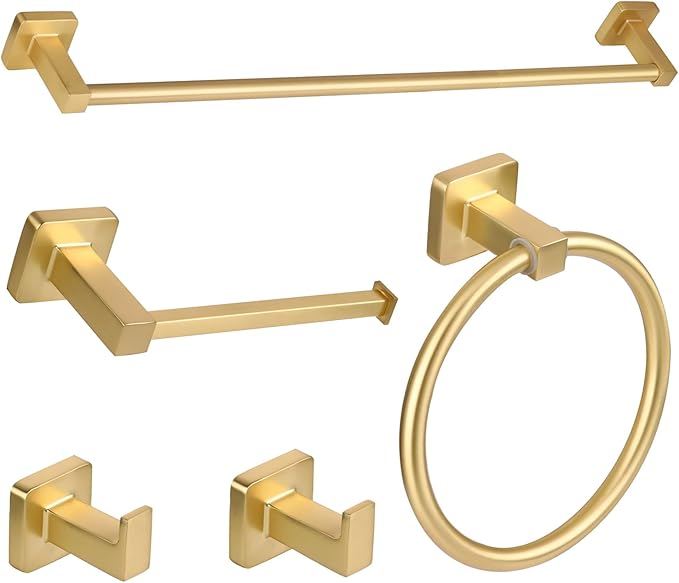 5 Pieces Brushed Gold Bathroom Hardware Accessories Set,Stainless Steel 23.6" Hand Towel Bar Set Gold, Toilet Paper Holder, Towel Holder Set,Towel Rack Set for Bathroom
