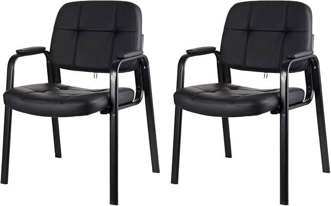CLLATINA Waiting Room Chairs with Padded Arms Leather Guest Chair no Wheels for Office Reception and Conference Desk Black 2PK