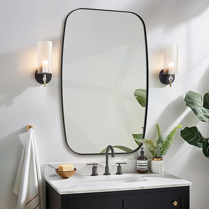 ANDY STAR 32x48 Black Bathroom Mirror, Oblong Vanity Mirror with Stainless Steel Metal Frame, Matte Black Oval Mirror for Over Sink, Modern Anti Rust Wall Mounted