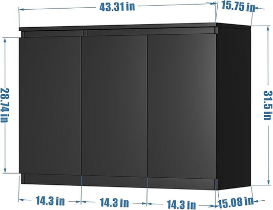 Black Buffet Storage Cabinet with 3 Door, 43" W Coffee Bar Cabinet, Kitchen Buffet Sideboard for Living Room, Kitchen, 43.3" W x 31.5" H