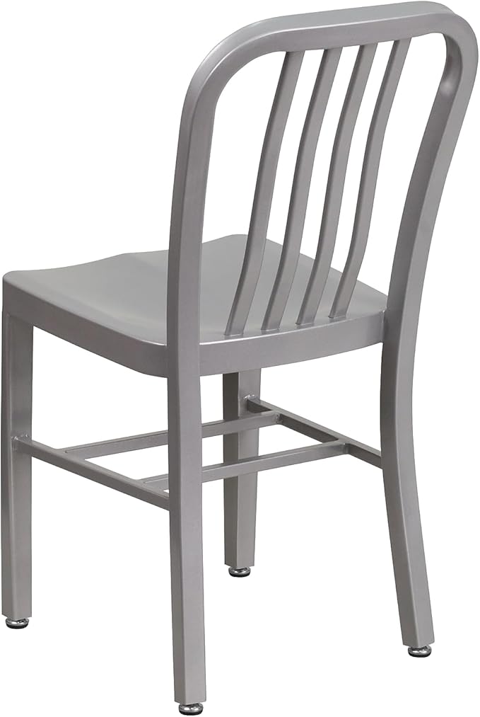 Flash Furniture Commercial Grade Silver Metal Indoor-Outdoor Chair