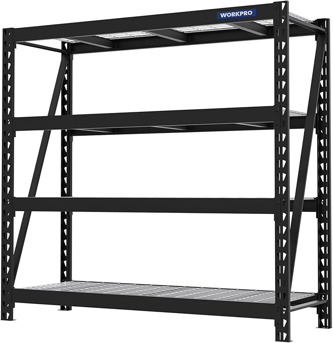 WORKPRO Garage Shelving, 68" W x 24" D x 65" H, 7200 LBS Load, Heavy Duty Metal Shelves for Storage, Industrial Storage Rack for Warehouse Kitchen Shop Basement, Black, Pack of 1