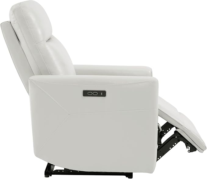 CHITA Leather Power Recliner Chair for Adults, Electric Wall Hugger Recliner for Small Spaces, Modern Living Room and RV Recliner Chair with Power Headrest & Charging Ports, Creamy Grey