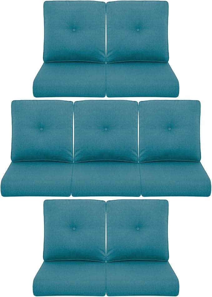 7-Piece Outdoor Patio Cushion Set - Fade & Water Resistant with Removable Olefin Cover, 22x24x4 Inch Memory Foam Cushions for Wicker Sectional Sof - Peacock Green/Buckle